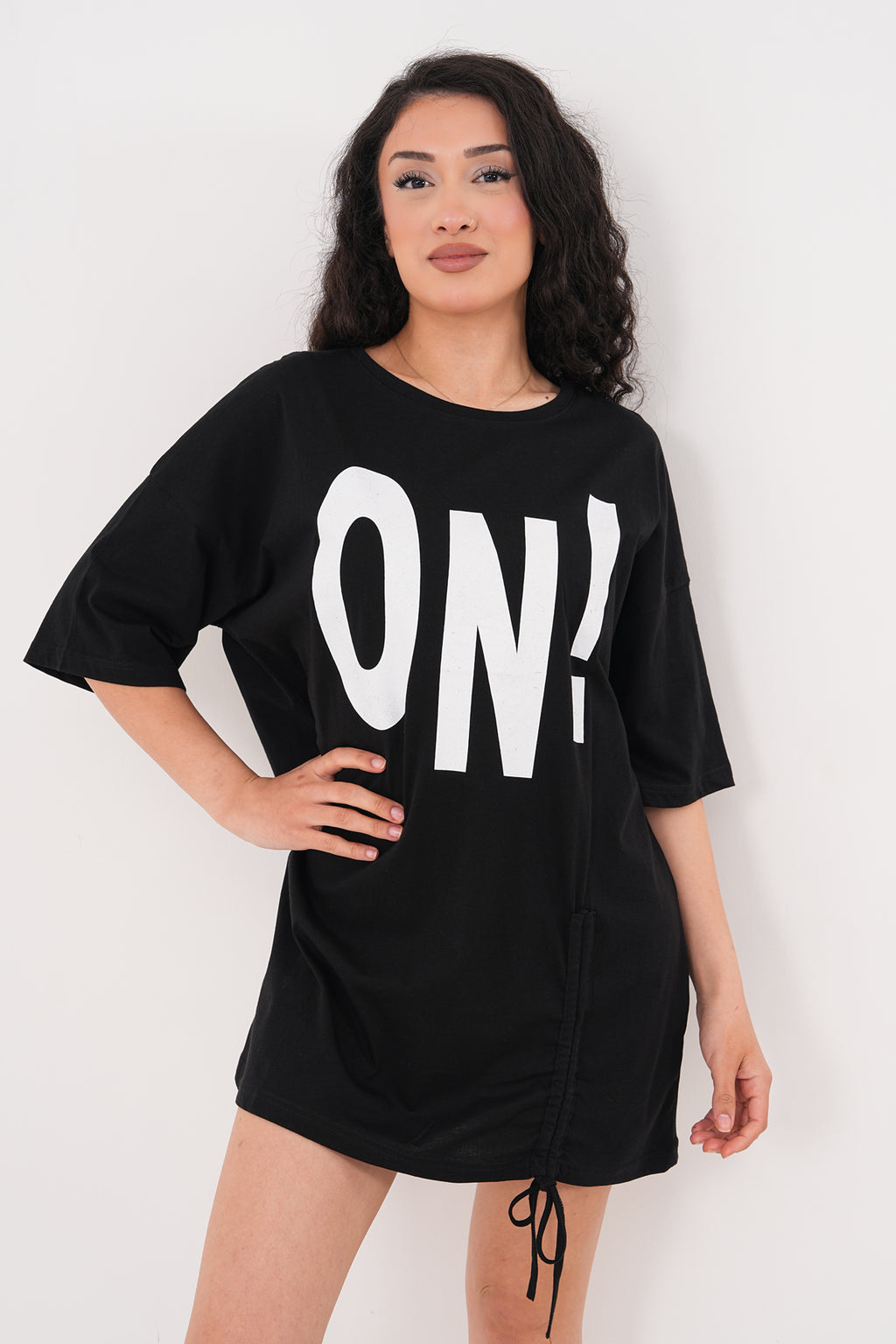 Renk: Siyah | Oversize ON! Baskılı Tshirt