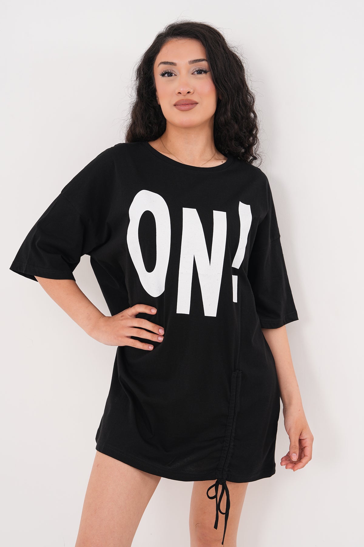 Renk: Siyah | Oversize ON! Baskılı Tshirt