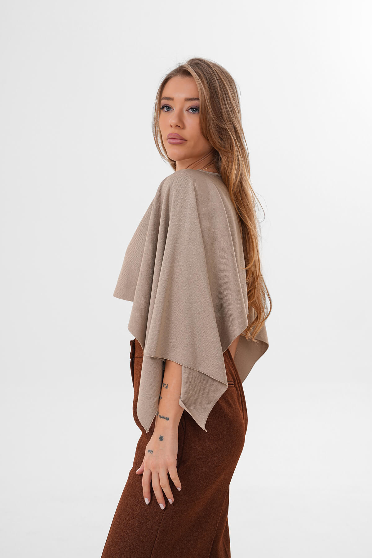 Renk: Bej | Şal Model Triko Bluz
