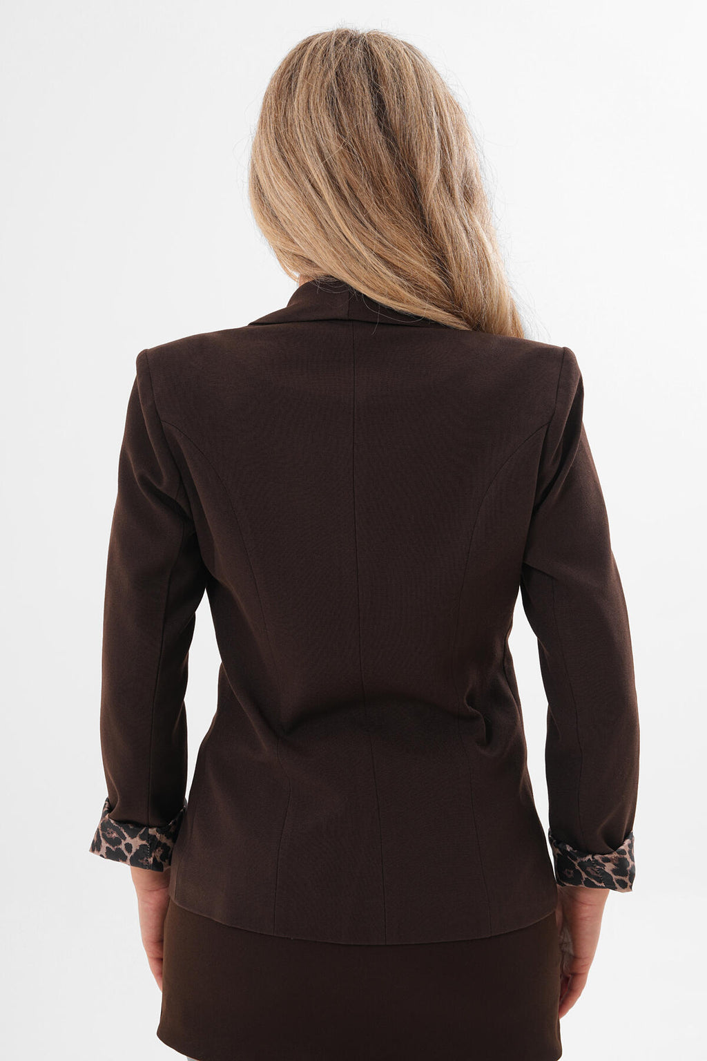 Renk: Kahverengi | Leopar Astarlı Blazer Ceket