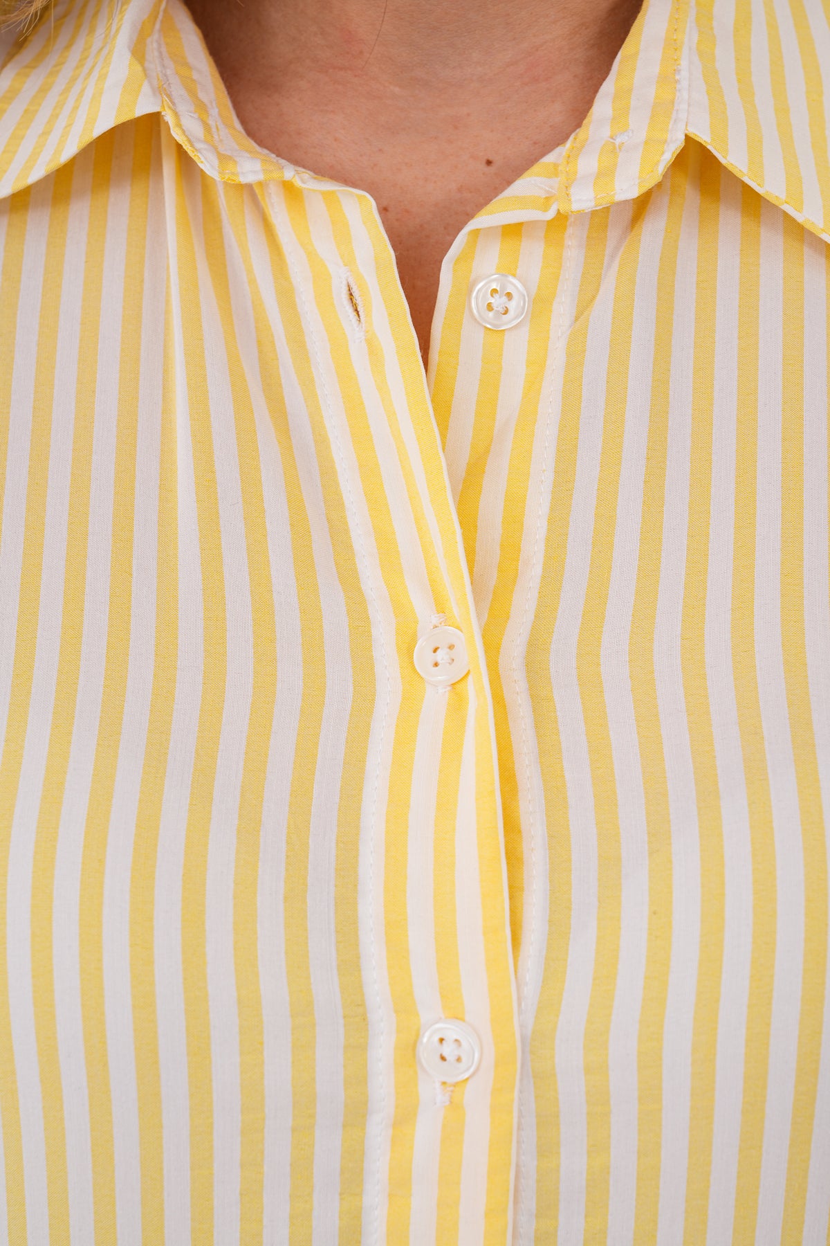 Renk: Sarı | T8009 Çizgili Crop Gömlek