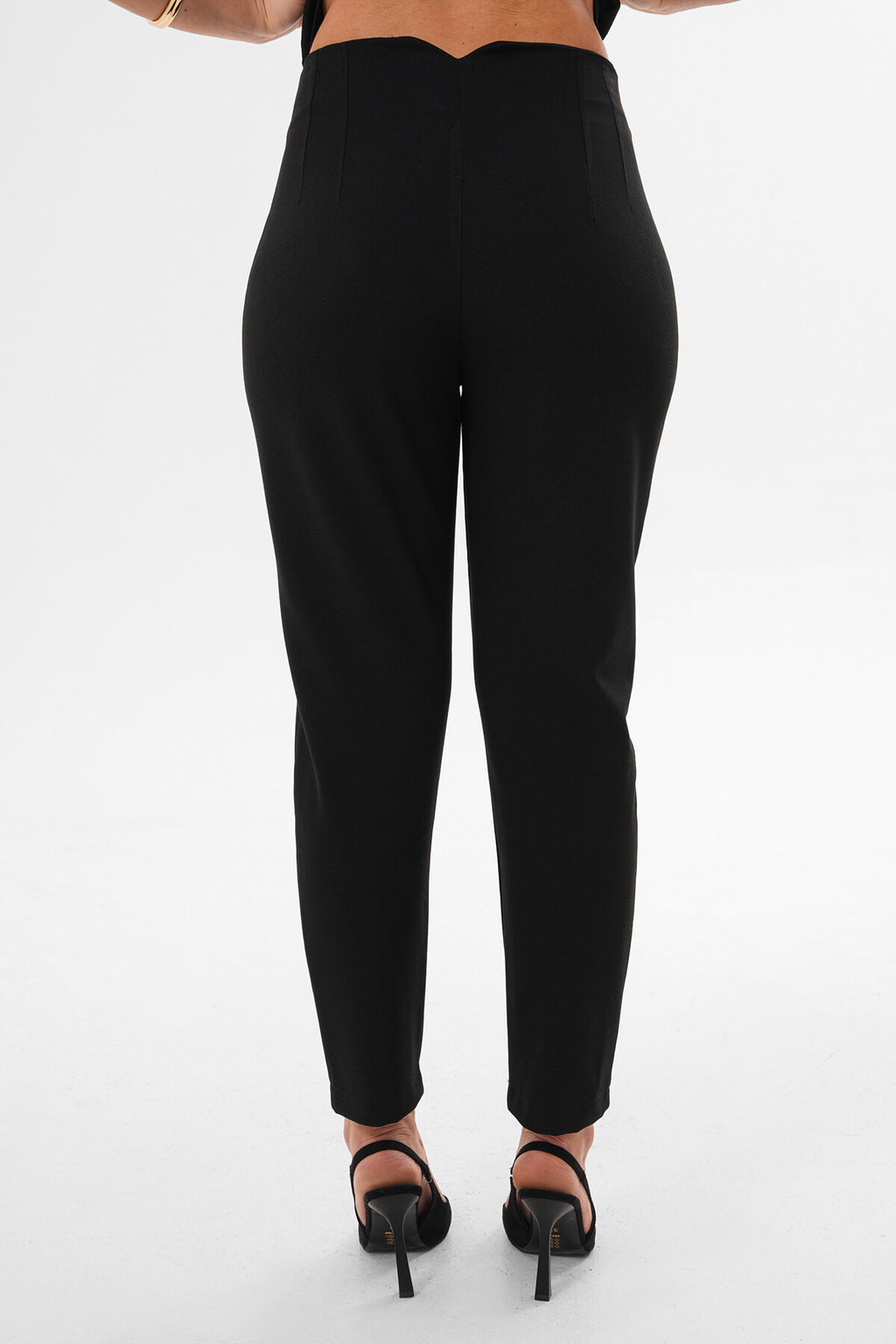 Renk: Siyah | Yüksek Bel Dikiş Detaylı Crop Fit Pantolon